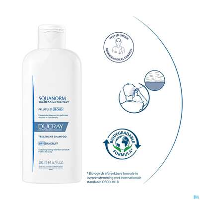 Sie sehen eine Packung Ducray Squanorm Antischuppen-shampoo Trockene Schuppen 200ml, Produktbild: 09 Ducray Squanorm Antischuppen-shampoo Trockene Schuppen 200ml, A-Nr.: 4286453 - 09