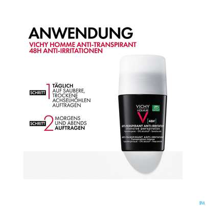 Sie sehen eine Packung Vichy Homme Deodorant Empfindl.haut 48h 50ml, Produktbild: 08 Vichy Homme Deodorant Empfindl.haut 48h 50ml, A-Nr.: 3724394 - 08
