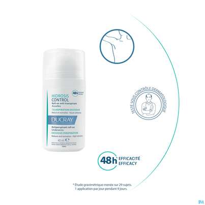 Sie sehen eine Packung Ducray Hidrosis Control Roll-on Anti-transpirant Neu 40ml, Produktbild: 13 Ducray Hidrosis Control Roll-on Anti-transpirant Neu 40ml, A-Nr.: 5724174 - 13