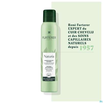 Sie sehen eine Packung Shampoon Furterer Trockenshampoon Naturia Unsichtbar 200ml, Produktbild: 10 Shampoon Furterer Trockenshampoon Naturia Unsichtbar 200ml, A-Nr.: 5745986 - 10