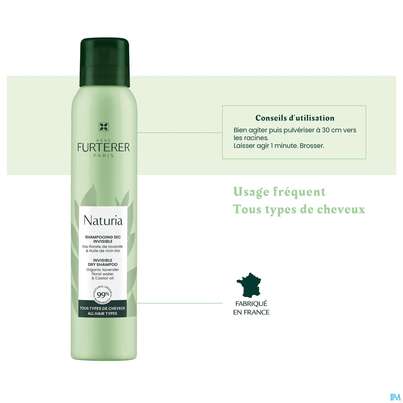 Sie sehen eine Packung Shampoon Furterer Trockenshampoon Naturia Unsichtbar 200ml, Produktbild: 11 Shampoon Furterer Trockenshampoon Naturia Unsichtbar 200ml, A-Nr.: 5745986 - 11