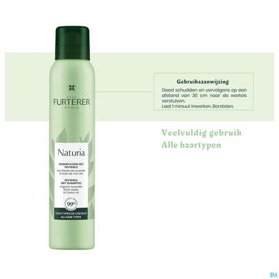 Sie sehen eine Packung Shampoon Furterer Trockenshampoon Naturia Unsichtbar 200ml, Produktbild: 12 Shampoon Furterer Trockenshampoon Naturia Unsichtbar 200ml, A-Nr.: 5745986 - 12