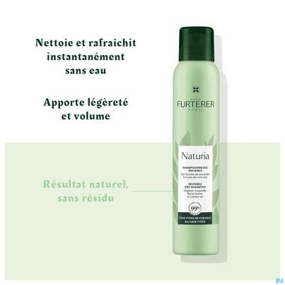 Sie sehen eine Packung Shampoon Furterer Trockenshampoon Naturia Unsichtbar 200ml, Produktbild: 18 Shampoon Furterer Trockenshampoon Naturia Unsichtbar 200ml, A-Nr.: 5745986 - 18