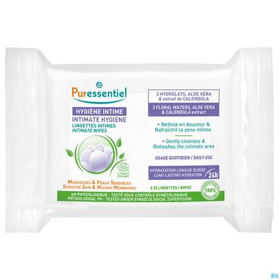 Sie sehen eine Packung Puressentiel Intimpflege Tuecher 25st, Produktbild: 04 Puressentiel Intimpflege Tuecher 25st, A-Nr.: 5839285 - 04