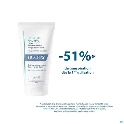 Sie sehen eine Packung Ducray Hidrosis Control Fuss-hand +gesicht Creme Anti-transpirant Neu 50ml, Produktbild: 11 Ducray Hidrosis Control Fuss-hand +gesicht Creme Anti-transpirant Neu 50ml, A-Nr.: 5724180 - 11