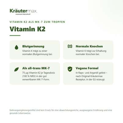 Sie sehen eine Packung Vitamin K2 vegan Tropfen 15 ml, Produktbild: 02 Vitamin K2 vegan Tropfen 15 ml, A-Nr.: 4887939 - 02