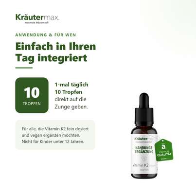 Sie sehen eine Packung Vitamin K2 vegan Tropfen 15 ml, Produktbild: 04 Vitamin K2 vegan Tropfen 15 ml, A-Nr.: 4887939 - 04