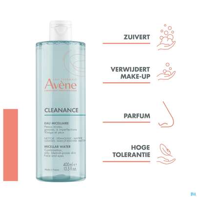 Sie sehen eine Packung Avene Cleanance Mizellenwasser 400ml, Produktbild: 14 Avene Cleanance Mizellenwasser 400ml, A-Nr.: 5862031 - 14