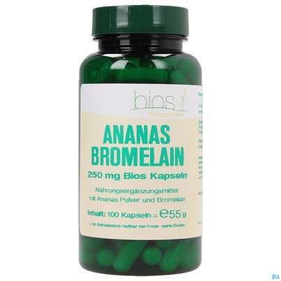 Sie sehen eine Packung Bios Ananas Bromelain 250mg 100 Kapseln, Produktbild: 01 Bios Ananas Bromelain 250mg 100 Kapseln, A-Nr.: 4070144 - 01