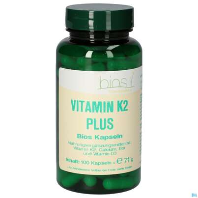Sie sehen eine Packung Bios Vitamin K2 Plus 100 Kapseln, Produktbild: 01 Bios Vitamin K2 Plus 100 Kapseln, A-Nr.: 4341502 - 01