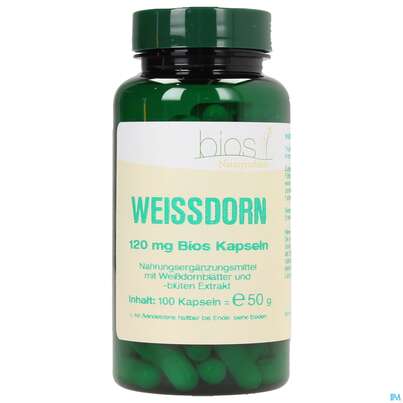 Sie sehen eine Packung Bios Weißdorn 120mg 100 Kapseln, Produktbild: 01 Bios Weißdorn 120mg 100 Kapseln, A-Nr.: 4078789 - 01