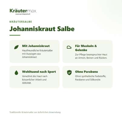 Sie sehen eine Packung Johanniskraut Salbe 100 ml, Produktbild: 02 Johanniskraut Salbe 100 ml, A-Nr.: 4319632 - 02