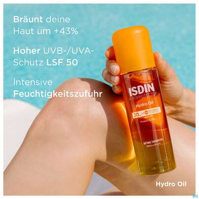 Sie sehen eine Packung Sonnenprodukte Isdin/fotoprotection Hydro Oil Lsf 30 200ml, Produktbild: 10 Sonnenprodukte Isdin/fotoprotection Hydro Oil Lsf 30 200ml, A-Nr.: 5570185 - 10