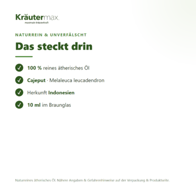 Sie sehen eine Packung Cajeput Öl 10 ml, Produktbild: 03 Cajeput Öl 10 ml, A-Nr.: 4732065 - 03