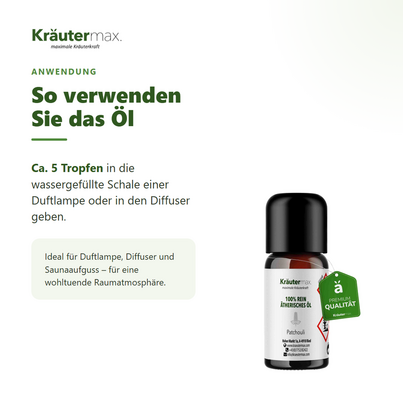 Sie sehen eine Packung Patchouli Öl 10 ml, Produktbild: 04 Patchouli Öl 10 ml, A-Nr.: 4732119 - 04