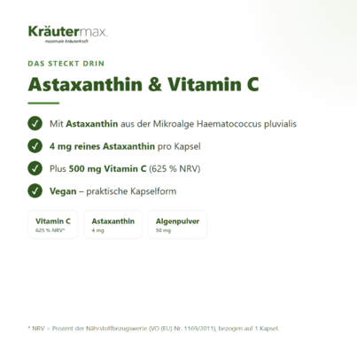 Sie sehen eine Packung Astaxanthin Kapseln mit Vitamin C 60 Stück, Produktbild: 03 Astaxanthin Kapseln mit Vitamin C 60 Stück, A-Nr.: 5746276 - 03
