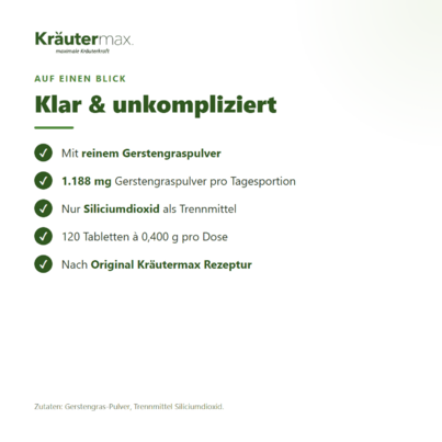 Sie sehen eine Packung Gerstengras Tabletten 120 Stück, Produktbild: 03 Gerstengras Tabletten 120 Stück, A-Nr.: 4731628 - 03