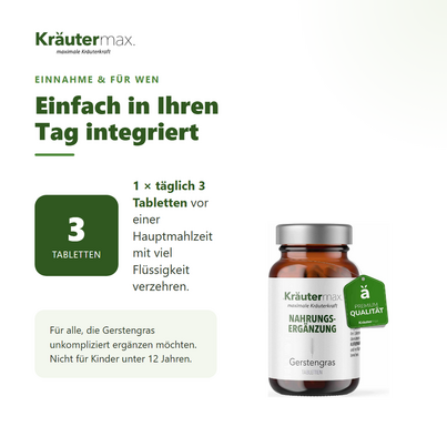 Sie sehen eine Packung Gerstengras Tabletten 120 Stück, Produktbild: 04 Gerstengras Tabletten 120 Stück, A-Nr.: 4731628 - 04