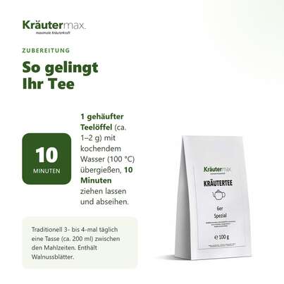 Sie sehen eine Packung 6er Spezial Tee Kräutertee Mischung 100 g, Produktbild: 04 6er Spezial Tee Kräutertee Mischung 100 g, A-Nr.: 6017102 - 04