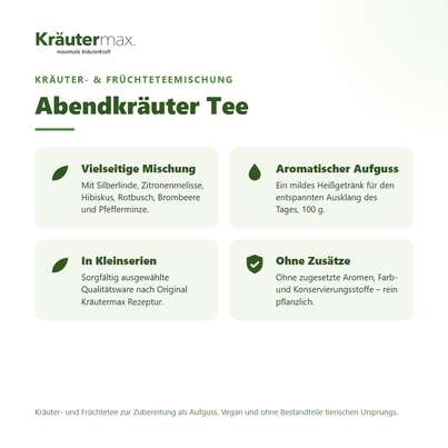 Sie sehen eine Packung Abendkräuter Tee 100 g, Produktbild: 02 Abendkräuter Tee 100 g, A-Nr.: 6017119 - 02