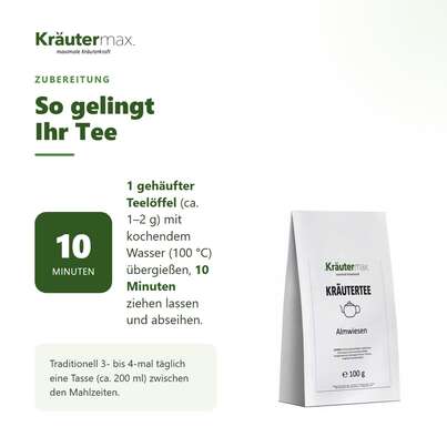 Sie sehen eine Packung Almwiesen Tee 100 g, Produktbild: 04 Almwiesen Tee 100 g, A-Nr.: 6017125 - 04