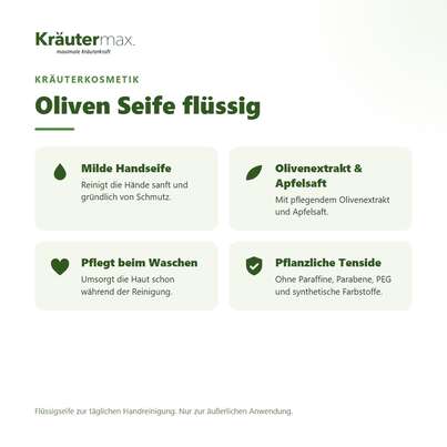 Sie sehen eine Packung Oliven Seife flüssig 500 ml, Produktbild: 02 Oliven Seife flüssig 500 ml, A-Nr.: 6010844 - 02