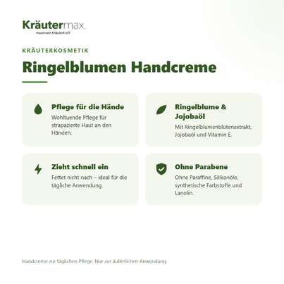 Sie sehen eine Packung Ringelblumen Handcreme 70 ml, Produktbild: 02 Ringelblumen Handcreme 70 ml, A-Nr.: 4609324 - 02