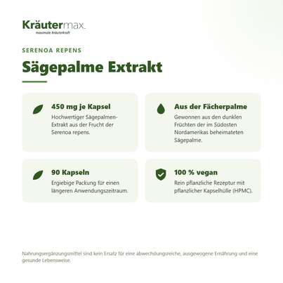 Sie sehen eine Packung Sägepalme Extrakt Kapseln 90 Stück, Produktbild: 02 Sägepalme Extrakt Kapseln 90 Stück, A-Nr.: 5879385 - 02