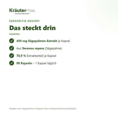 Sie sehen eine Packung Sägepalme Extrakt Kapseln 90 Stück, Produktbild: 03 Sägepalme Extrakt Kapseln 90 Stück, A-Nr.: 5879385 - 03