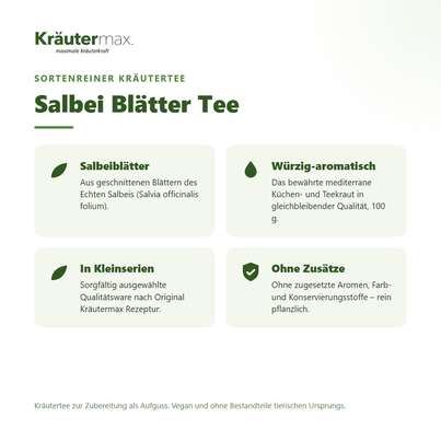 Sie sehen eine Packung Salbei Blätter Tee 100 g, Produktbild: 02 Salbei Blätter Tee 100 g, A-Nr.: 4608744 - 02
