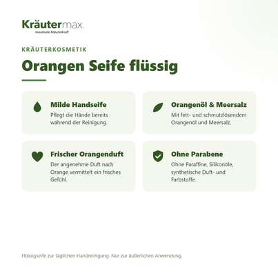 Sie sehen eine Packung Orangen Seife flüssig 250 ml, Produktbild: 02 Orangen Seife flüssig 250 ml, A-Nr.: 4319543 - 02