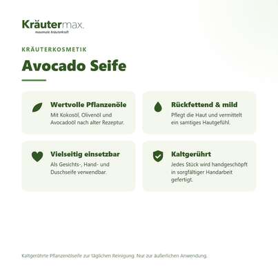 Sie sehen eine Packung Avocado Seife 100 g, Produktbild: 02 Avocado Seife 100 g, A-Nr.: 4760239 - 02