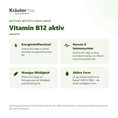 Sie sehen eine Packung Vitamin B12 aktiv Methylcobalamin Kapseln 100 Stück, Produktbild: 02 Vitamin B12 aktiv Methylcobalamin Kapseln 100 Stück, A-Nr.: 6130040 - 02