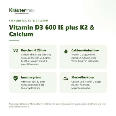 Vitamin D3 600 IE K2 Calcium Kapseln 60 Stück, A-Nr.: 5746483 - 02
