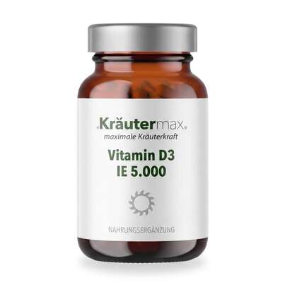 Sie sehen eine Packung Vitamin D3 Kapseln 5000 IE 250 Stück, Produktbild: 01 Vitamin D3 Kapseln 5000 IE 250 Stück, A-Nr.: 5879333 - 01