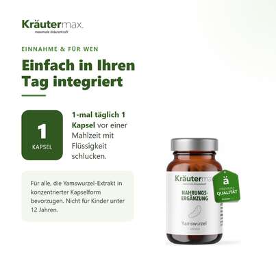 Sie sehen eine Packung Yamswurzel Kapseln 90 Stück, Produktbild: 04 Yamswurzel Kapseln 90 Stück, A-Nr.: 5942161 - 04