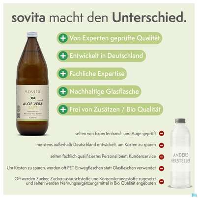 Sie sehen eine Packung Aloe Vera Saft Bio Sovita 1l, Produktbild: 04 Aloe Vera Saft Bio Sovita 1l, A-Nr.: 3863368 - 04