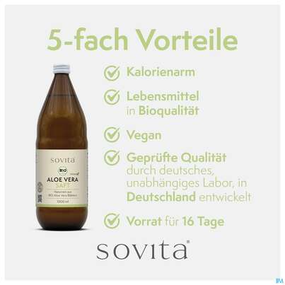 Sie sehen eine Packung Aloe Vera Saft Bio Sovita 1l, Produktbild: 05 Aloe Vera Saft Bio Sovita 1l, A-Nr.: 3863368 - 05