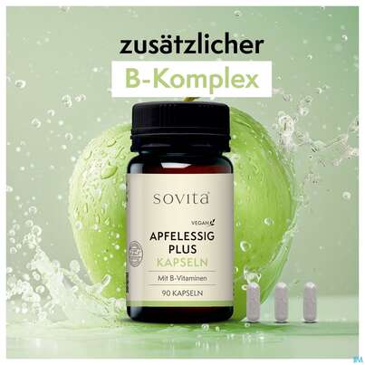 Sie sehen eine Packung Apfelessig Plus Kapseln Sovita 90st, Produktbild: 12 Apfelessig Plus Kapseln Sovita 90st, A-Nr.: 3862966 - 12