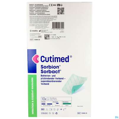 Cutimed Sorbion Sorbact Steril Bakterienbind.+absorb. Wundauflage 10x20cm 72698 10st, A-Nr.: 4750229 - 06