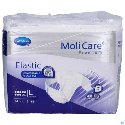 Sie sehen eine Packung Inkontinenz Molicare Premium/elastic 9 Tropfen 110-150cm L 24st, Produktbild: 01 Inkontinenz Molicare Premium/elastic 9 Tropfen 110-150cm L 24st, A-Nr.: 4996752 - 01