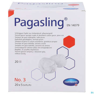 Sie sehen eine Packung Pagasling Schlinggaze Tupfer Steril Gr 3 100st, Produktbild: 01 Pagasling Schlinggaze Tupfer Steril Gr 3 100st, A-Nr.: 4397230 - 01