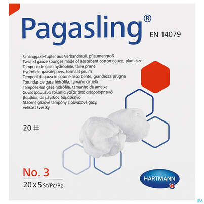 Sie sehen eine Packung Pagasling Schlinggaze Tupfer Steril Gr 3 100st, Produktbild: 02 Pagasling Schlinggaze Tupfer Steril Gr 3 100st, A-Nr.: 4397230 - 02