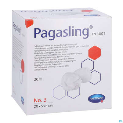 Sie sehen eine Packung Pagasling Schlinggaze Tupfer Steril Gr 3 100st, Produktbild: 05 Pagasling Schlinggaze Tupfer Steril Gr 3 100st, A-Nr.: 4397230 - 05