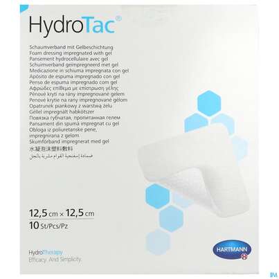 Sie sehen eine Packung Schaumverband Hydrotac 12,5x 12,5cm 10st, Produktbild: 01 Schaumverband Hydrotac 12,5x 12,5cm 10st, A-Nr.: 4133956 - 01