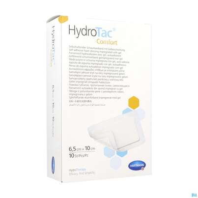 Sie sehen eine Packung Schaumverband Hydrotac Comfort 6,5x 10cm 10st, Produktbild: 02 Schaumverband Hydrotac Comfort 6,5x 10cm 10st, A-Nr.: 4134016 - 02