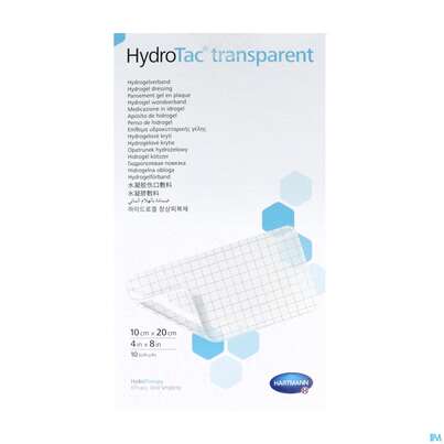 Sie sehen eine Packung Schaumverband Hydrotac Transparent 10x20cm 10st, Produktbild: 02 Schaumverband Hydrotac Transparent 10x20cm 10st, A-Nr.: 5310544 - 02