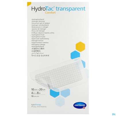 Sie sehen eine Packung Schaumverband Hydrotac Transparent/comfort 10x20cm 10st, Produktbild: 01 Schaumverband Hydrotac Transparent/comfort 10x20cm 10st, A-Nr.: 5310604 - 01
