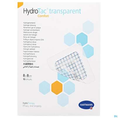 Sie sehen eine Packung Schaumverband Hydrotac Transparent/comfort 8x 8cm 10st, Produktbild: 02 Schaumverband Hydrotac Transparent/comfort 8x 8cm 10st, A-Nr.: 5310596 - 02
