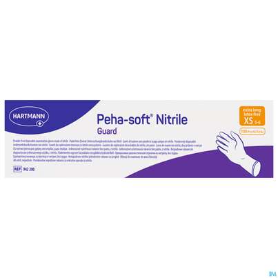 Sie sehen eine Packung Untersuchungshandschuhe Peha/soft/puderfrei Nitrile Guard Xs 100st, Produktbild: 01 Untersuchungshandschuhe Peha/soft/puderfrei Nitrile Guard Xs 100st, A-Nr.: 3462698 - 01
